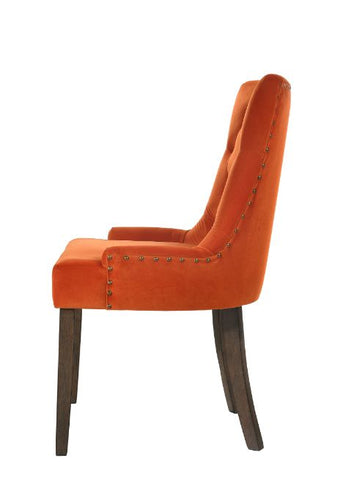 ACME Farren Orange Velvet & Weathered Oak Finish Farren Side Chair (Set-2) Model 77164