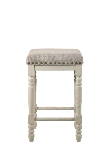 Tasnim Tan Fabric & Antique White Finish Stool Model 77182 By ACME Furniture