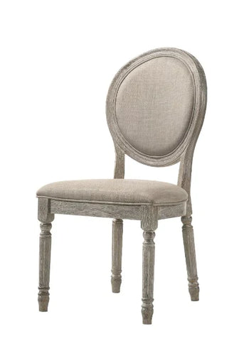 Faustine Tan Fabric & Salvaged Light Oak Finish Side Chair Model 77187 By ACME Furniture