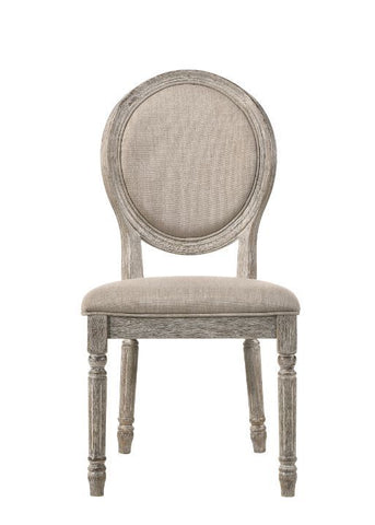 Faustine Tan Fabric & Salvaged Light Oak Finish Side Chair Model 77187 By ACME Furniture
