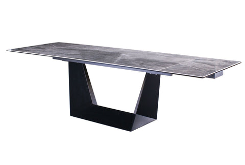 Modrest Baldwin - Modern Grey Ceramic & Black Metal Extendable Dining Table