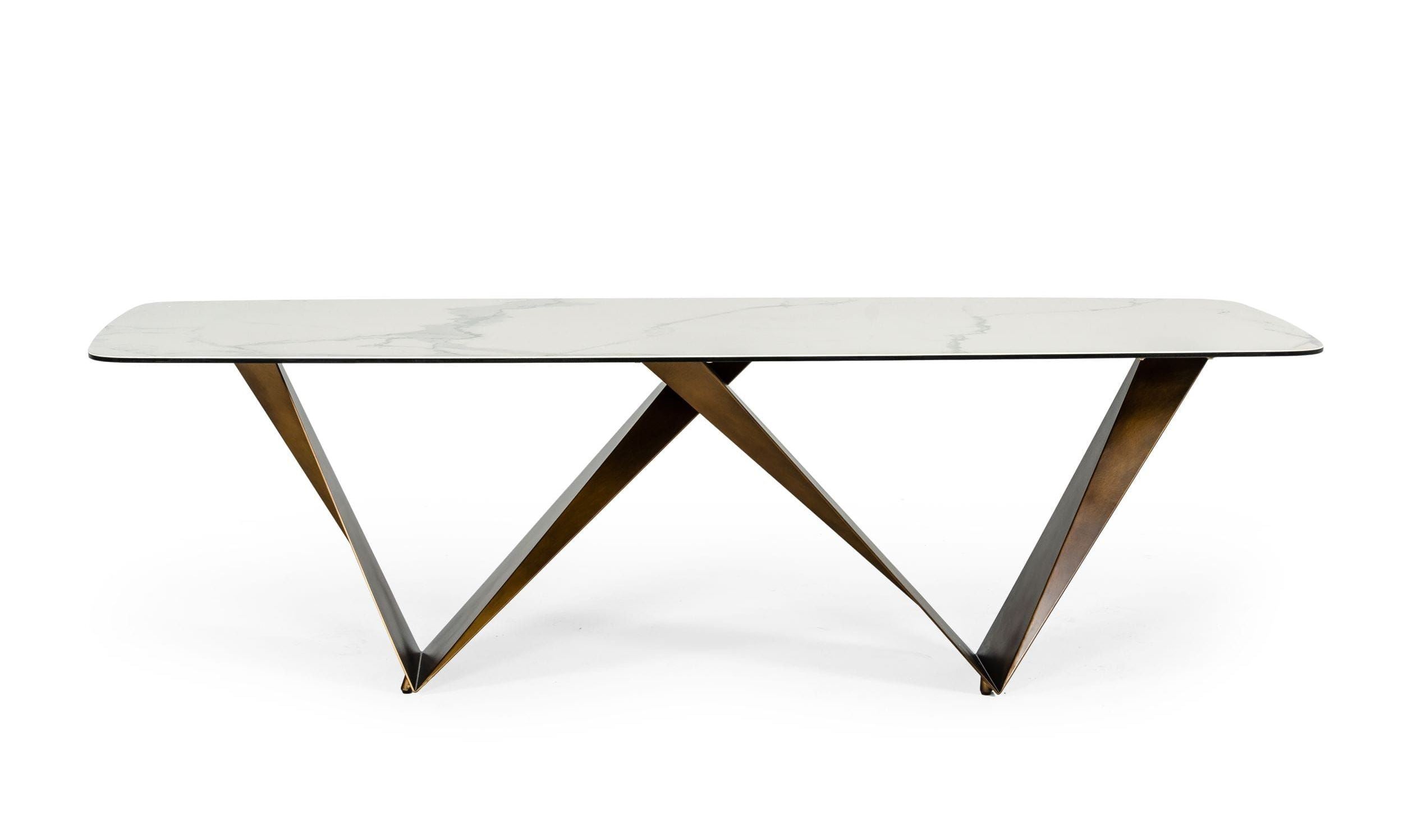 Modrest Melanie Modern White Ceramic & Brushed Brown Dining Table Model VGVCT1886-WHT-DT