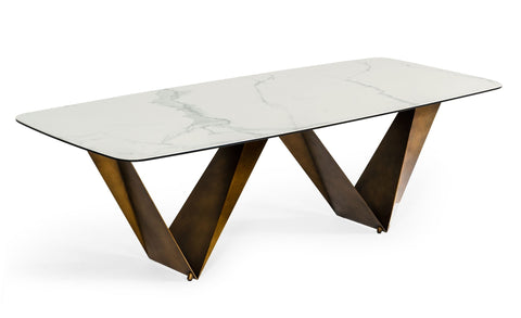 Modrest Melanie Modern White Ceramic & Brushed Brown Dining Table Model VGVCT1886-WHT-DT