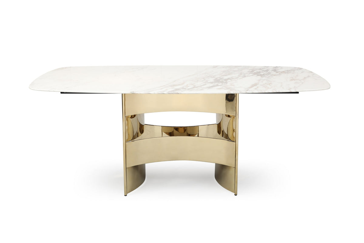 Modrest Marmot White Marble And Champagne Gold Dining Table Model VGVCT005-22-WHT