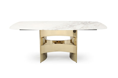 Modrest Marmot White Marble And Champagne Gold Dining Table Model VGVCT005-22-WHT