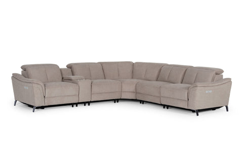 Divani Casa Lloyd Modern Light Brownfabric Sectional With Three Recliners Model VGKMKM.510H-SECT