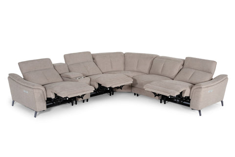 Divani Casa Lloyd Modern Light Brownfabric Sectional With Three Recliners Model VGKMKM.510H-SECT