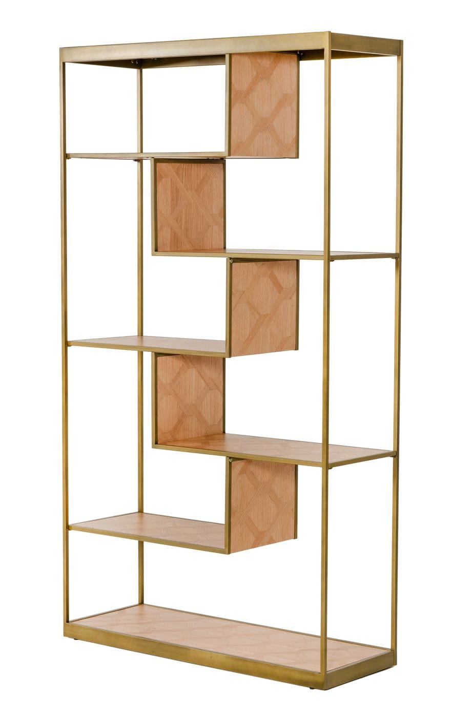 Modrest Jessica Modern Oak & Brass Bookshelf Model VGGMBK-1179-SHELF
