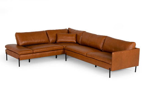 Divani Casa Sherry Modern Cognac Leather Left Facing Sectional Sofa Model VGKKKF.1061Z-CGN-LAF-SECT