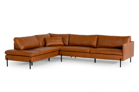 Divani Casa Sherry Modern Cognac Leather Left Facing Sectional Sofa Model VGKKKF.1061Z-CGN-LAF-SECT