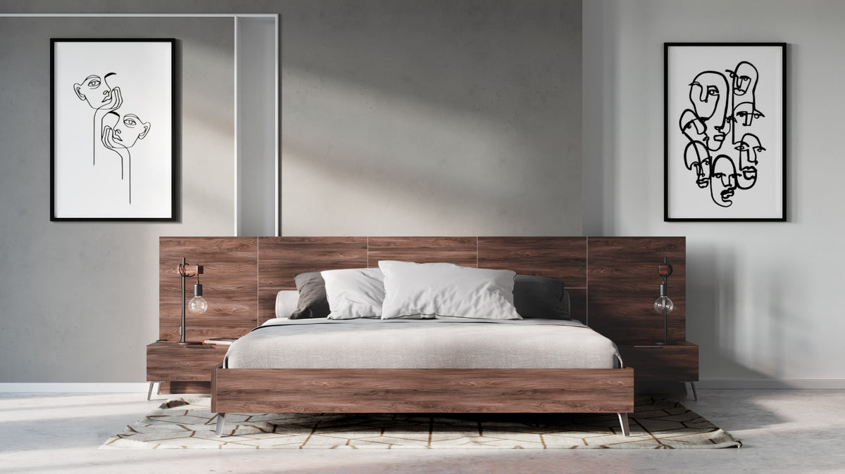 Nova Domus Brooklyn Italian Modern Walnut Bed With Nightstands Set Model VGACBROOKLYN-BED-NS