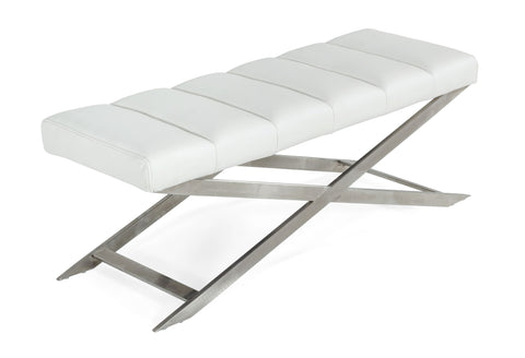 Modrest Xane Contemporary White & Brushed Stainless Steel Bench Model VGGAGA-8648BE-WHT-B