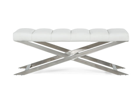 Modrest Xane Contemporary White & Brushed Stainless Steel Bench Model VGGAGA-8648BE-WHT-B