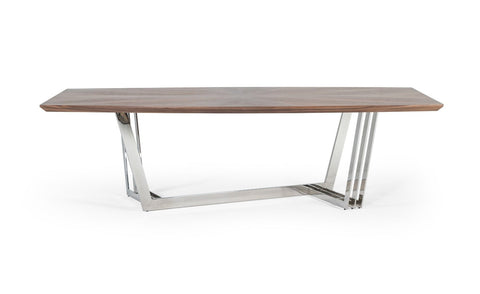 Modrest Gilroy Modern Walnut & Stainless Steel Dining Table Model VGBBMI2003T-WAL-DT