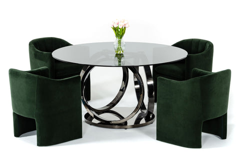 Modrest Enid Modern Smoked Glass & Black Stainless Steel Round Dining Table Model VGZAT009-DT