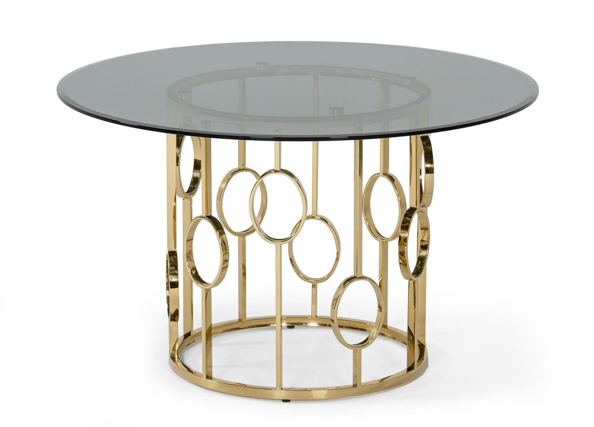 Modrest Filbert Modern Smoked Glass & Champagne Gold Dining Table Model VGZAT122-GOLD-DT