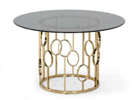 Modrest Filbert Modern Smoked Glass & Champagne Gold Dining Table Model VGZAT122-GOLD-DT