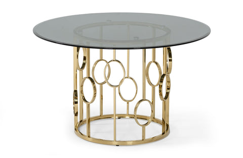 Modrest Filbert Modern Smoked Glass & Champagne Gold Dining Table Model VGZAT122-GOLD-DT