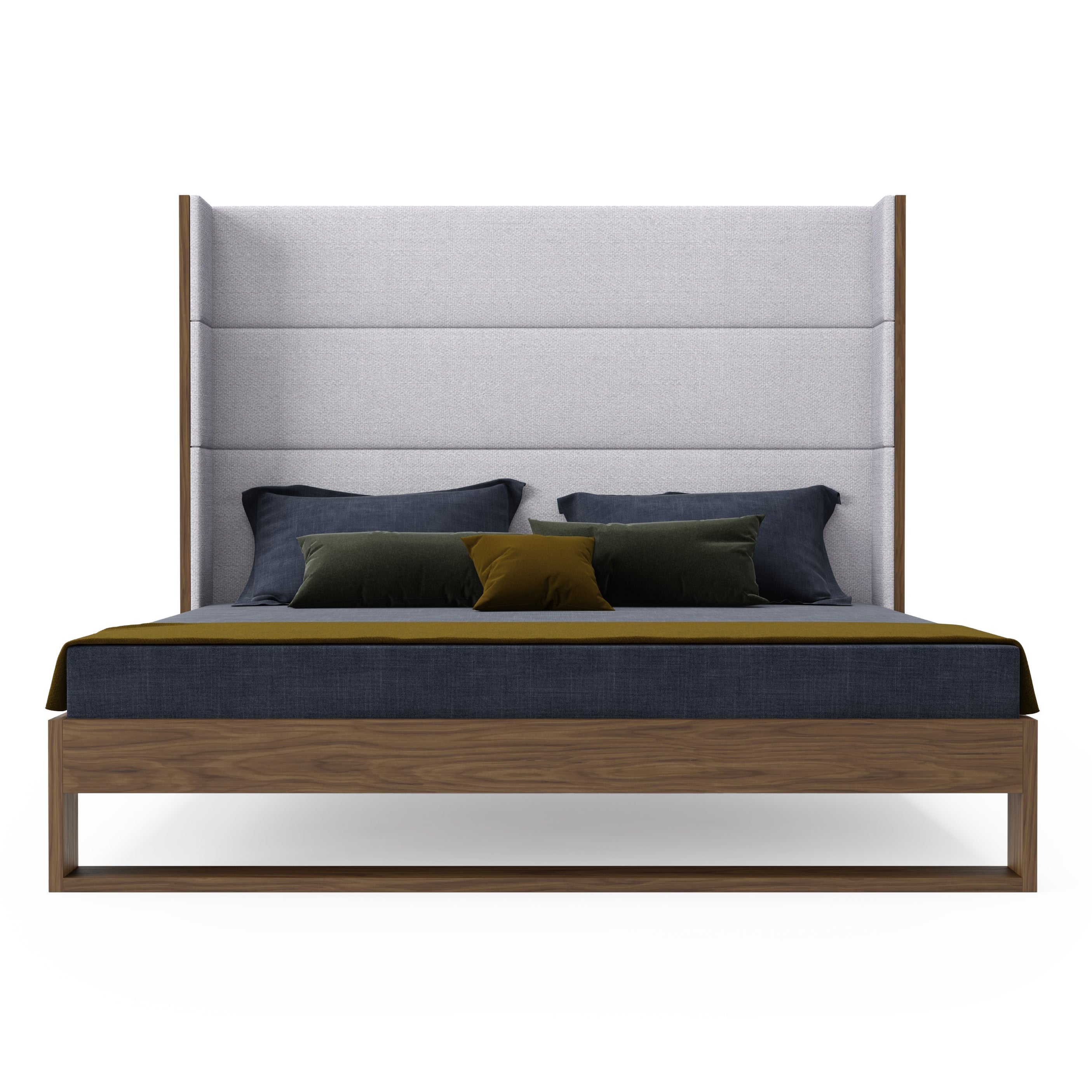 Modrest Helenora Contemporary Grey Fabric & Walnut Trim Bed Model VGVC-BD1502-WAL