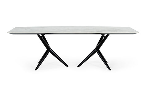 Modrest Stetson Modern White Ceramic & Smoked Ash Dining Table Model VGCSDT-20046-WHT-DT