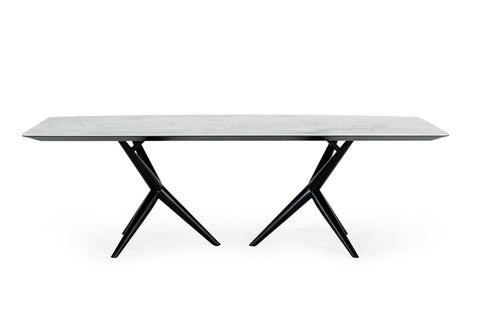 Modrest Stetson Modern White Ceramic & Smoked Ash Dining Table Model VGCSDT-20046-WHT-DT