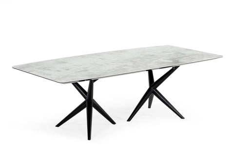 Modrest Stetson Modern White Ceramic & Smoked Ash Dining Table Model VGCSDT-20046-WHT-DT