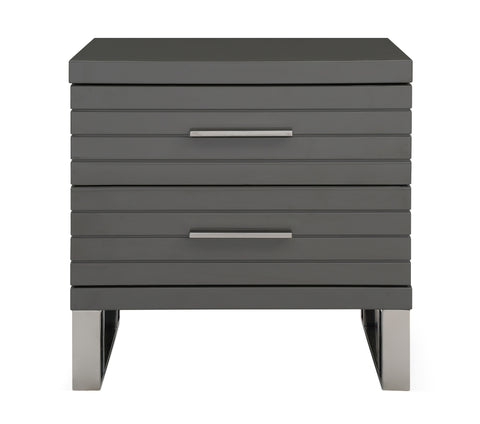 Modrest Splendor Grey High Gloss Slatted Nightstand Model VGVCN20256-GRY-NS