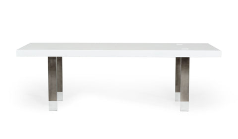 Modrest Lenny Modern White High Gloss & Stainless Steel Gun Metal Dining Table Model VGGMDT-1393B-WHT-DT