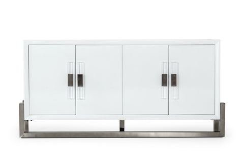 Modrest Lenny Modern White High Gloss & Stainless Steel Gun Metal Buffet Model VGGMW-1393B-WHT-BUF