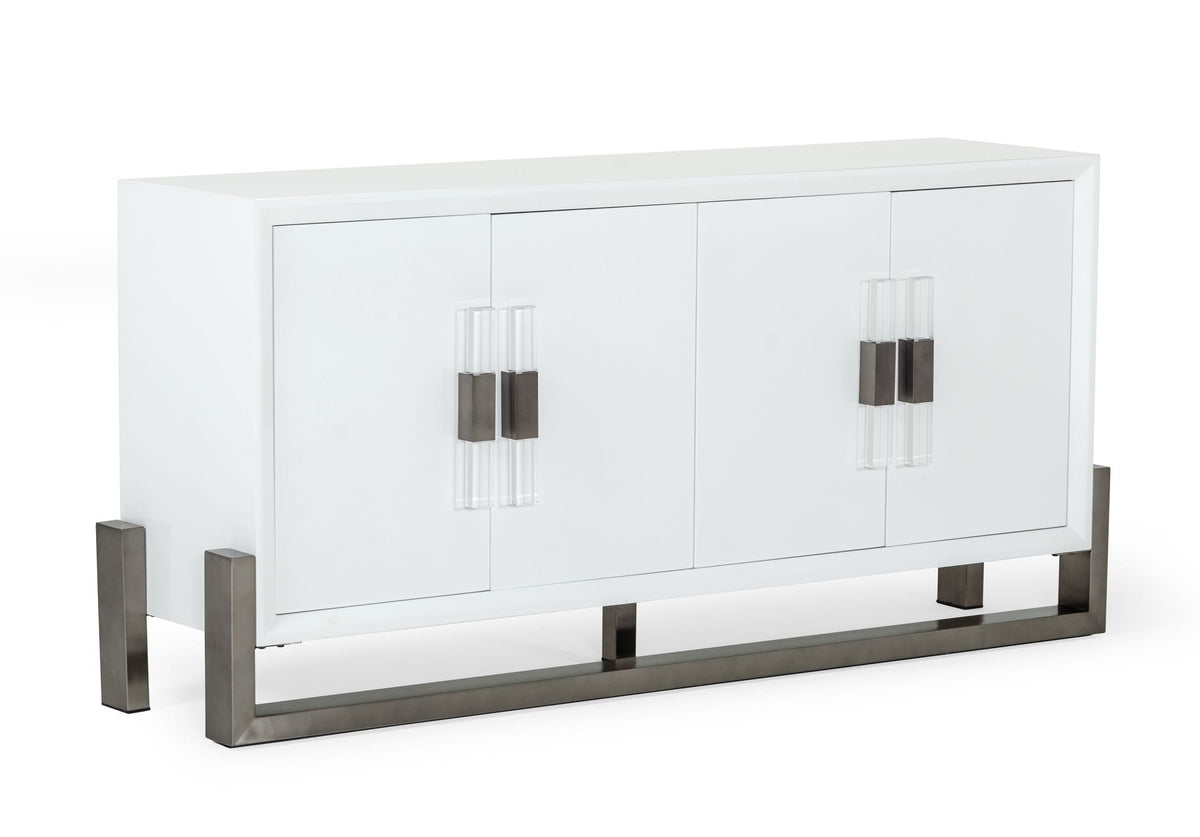 Modrest Lenny Modern White High Gloss & Stainless Steel Gun Metal Buffet Model VGGMW-1393B-WHT-BUF