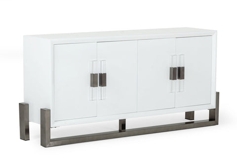 Modrest Lenny Modern White High Gloss & Stainless Steel Gun Metal Buffet Model VGGMW-1393B-WHT-BUF