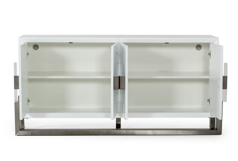 Modrest Lenny Modern White High Gloss & Stainless Steel Gun Metal Buffet Model VGGMW-1393B-WHT-BUF