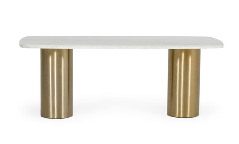 Modrest Rocky Glam White Marble & Brush Gold Dining Table Model VGGMM-DT-1360A-DT