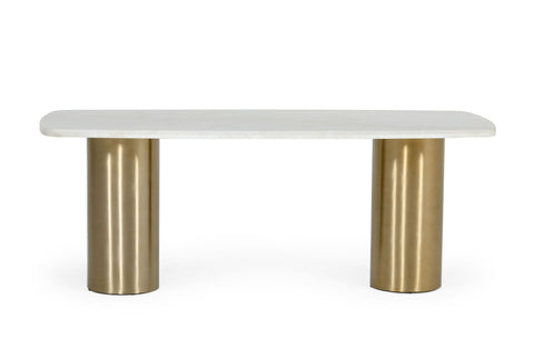 Modrest Rocky Glam White Marble & Brush Gold Dining Table Model VGGMM-DT-1360A-DT