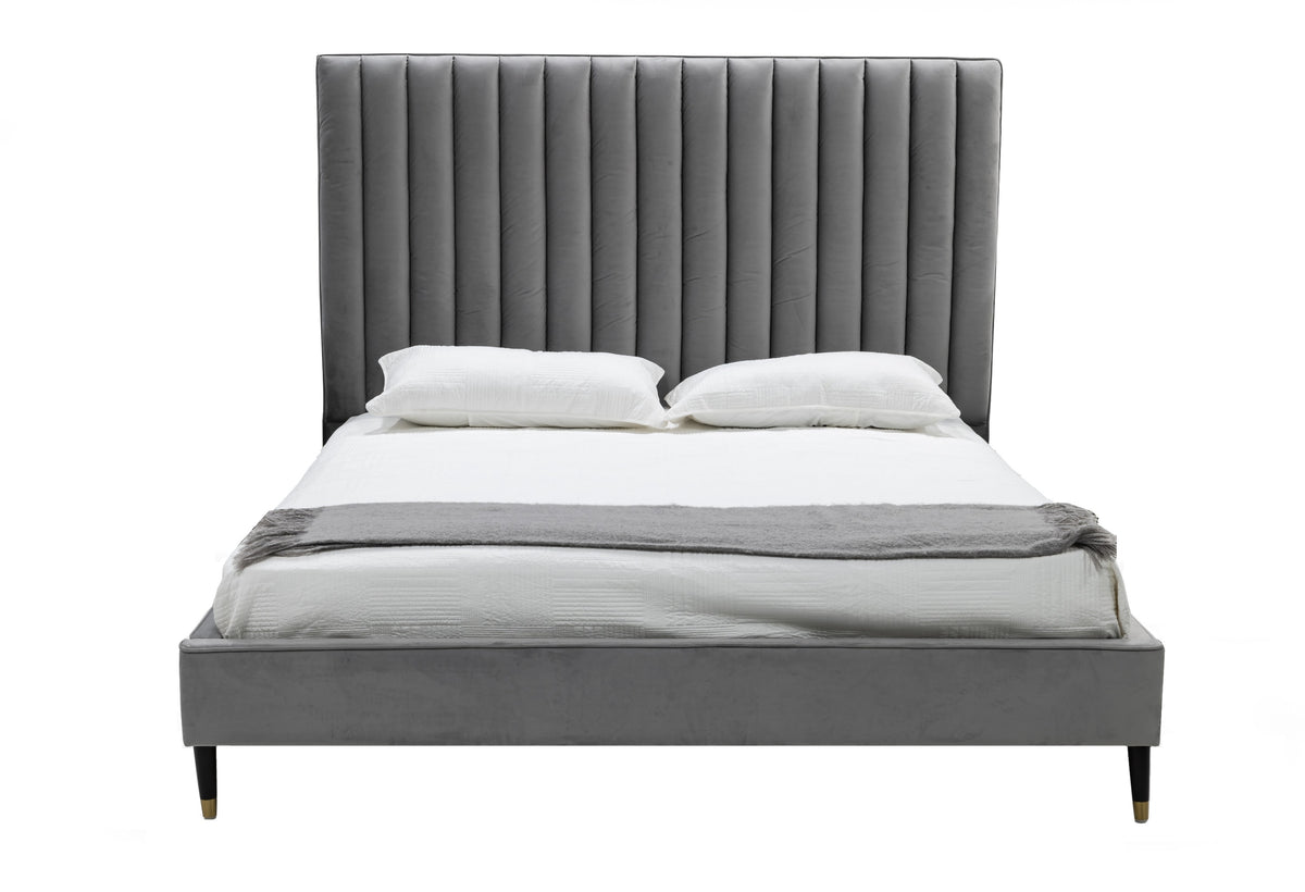 Modrest Hemlock Modern Grey Velvet Bed Model VGKKB606X-GRY-BED