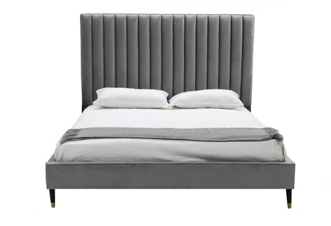 Modrest Hemlock Modern Grey Velvet Bed Model VGKKB606X-GRY-BED