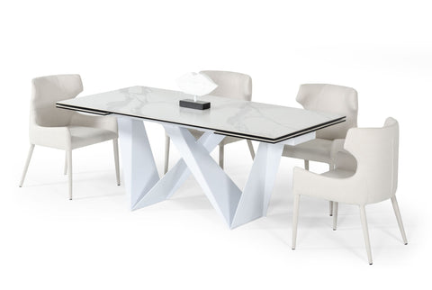 Modrest Fritz Modern White Extendable Ceramic Dining Table Model VGNSGD8767-WHT