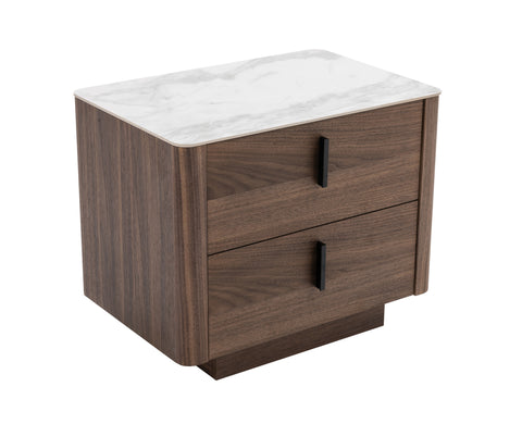 Modrest Chelton Contemporary White Ceramic & Walnut Nightstand Model VGHB351U-WAL-NS