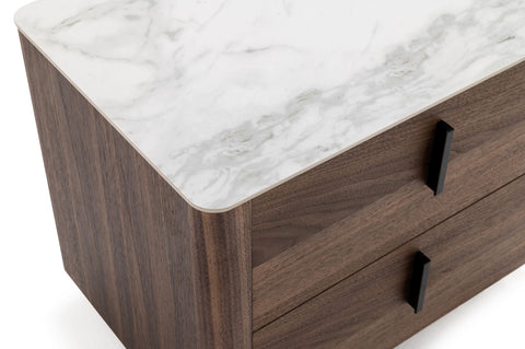 Modrest Chelton Contemporary White Ceramic & Walnut Nightstand Model VGHB351U-WAL-NS