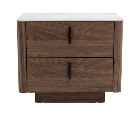 Modrest Chelton Contemporary White Ceramic & Walnut Nightstand Model VGHB351U-WAL-NS