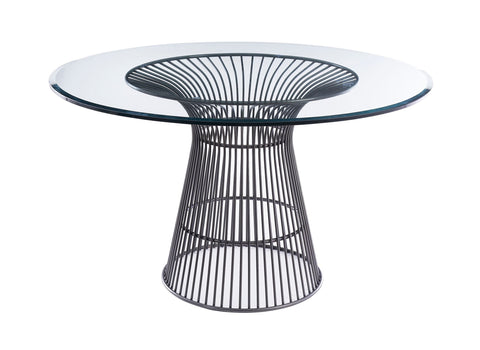 Modrest Chandler Modern Round Glass & Black Stainless Steel Dining Table Model VGZAT007-1-BLK-DT