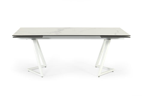 Modrest Farrell Modern White Ceramic Extendable Dining Table Model VGYFDT8765-3C-WHT-DT