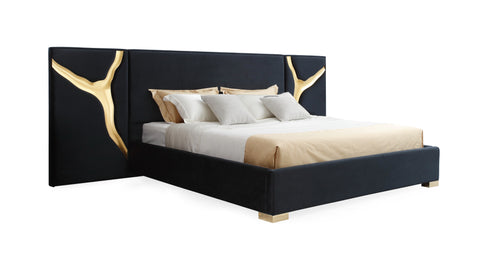 Modrest Aspen Eastern King Glam Black Velvet & Gold Bed Model VGVCBD1801-BLK-BED-EK