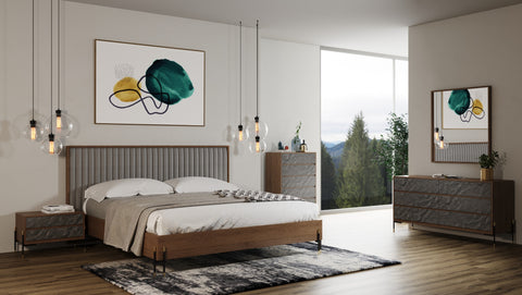 Nova Domus Metcalf Mid Century Walnut & Grey Bedroom Set Model VGMABR-120-WAL-BED-SET