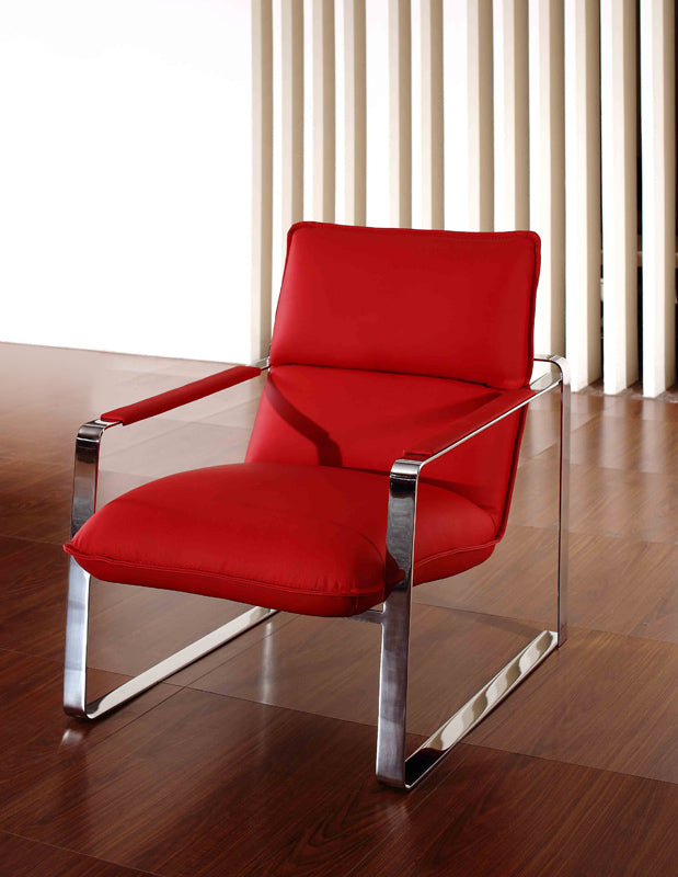 Divani Casa Dunn Modern Red Leather Lounge Chair Model VGEV791-RED