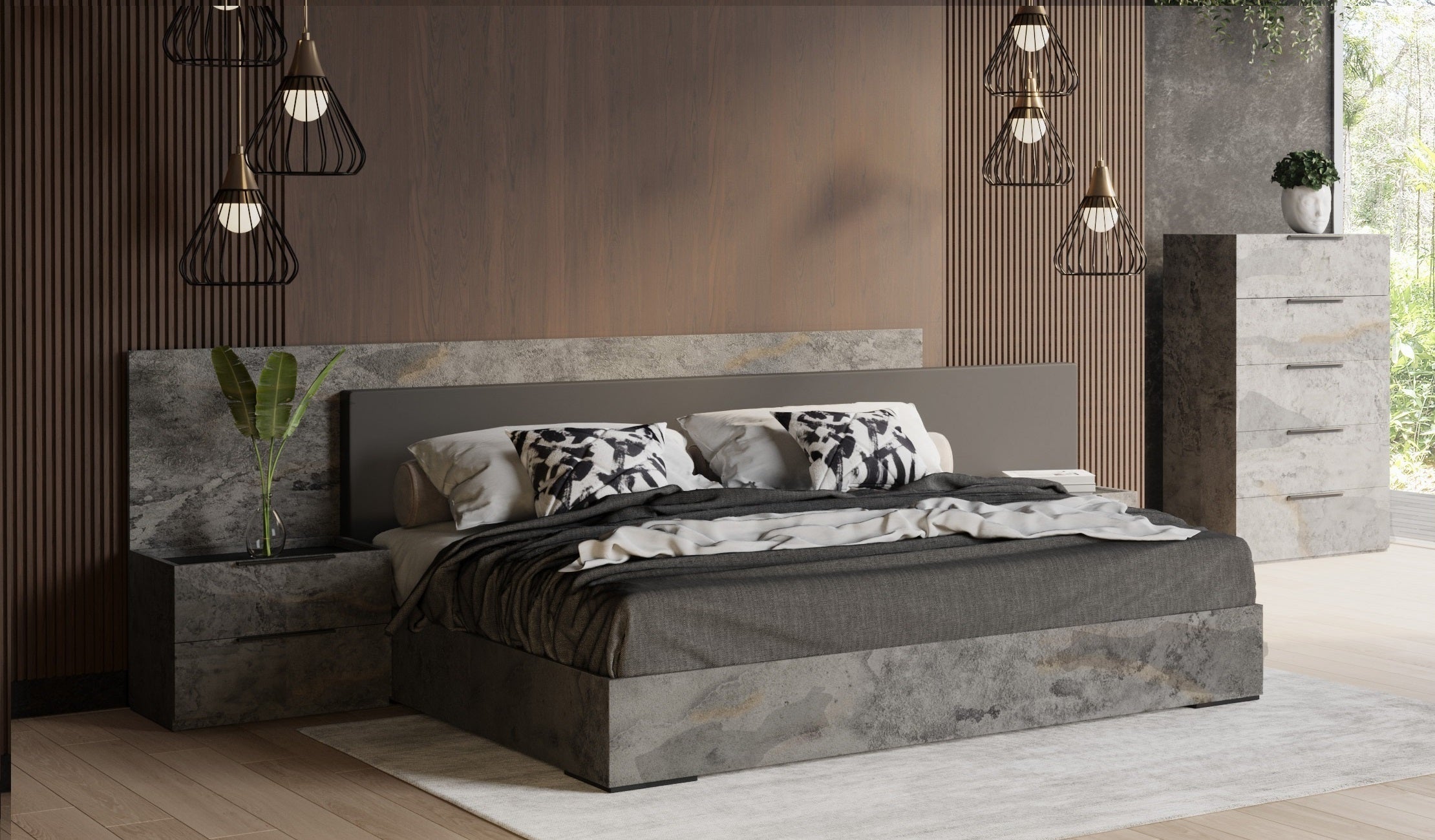 Nova Domus Ferrara Modern Volcano Oxide Grey Bed With Nightstands Model VGACFERRARA-BED-2NS-SET