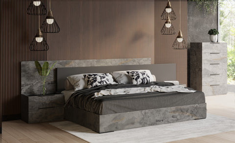 Nova Domus Ferrara Modern Volcano Oxide Grey Bed With Nightstands Model VGACFERRARA-BED-2NS-SET