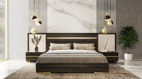 Nova Domus Velondra Modern Eucalypto & Marble Bed With Two Nightstands Model VGACVELONDRA-BED-2NS