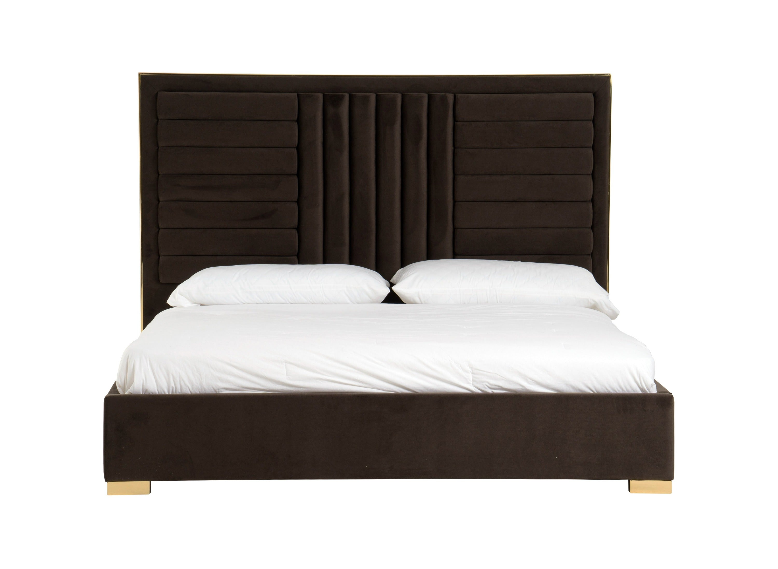 Modrest Daystar Modern Dark Brown Velvet & Gold Bed Model VGVCBD1905-19-BLK-BED