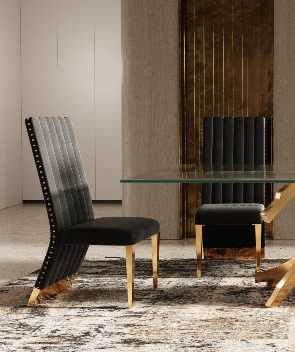 Modrest Keisha Modern Black Velvet And Gold Dining Chair Set Of 2 Model VGZA-Y629-BLK-DC